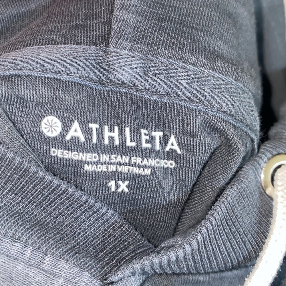 Athleta Charcoal Gray Pullover Hoodie with Light Pink Drawstrings - Picture 6 of 9
